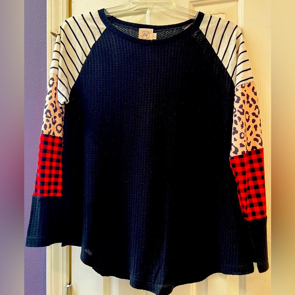 Black Shirt with Multi Pattern Sleeves